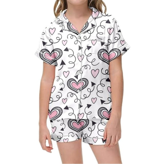 RMGVDSD Stylish Comfort Girls Pajamas 2025 Children's Shirt And Pants Set Valentine's Day Pajamas Set Pocket Set Nightwear Sleepwear Outfit
