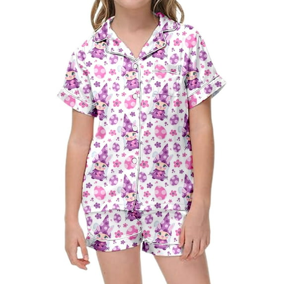 RMGVDSD Summer Girls Pajamas Sets 2 Pajama Sets For Kids With Easter Egg Print Short Sleeve Button Down Shirt Shorts Sleepwear Sets Holiday Loungewear Sets