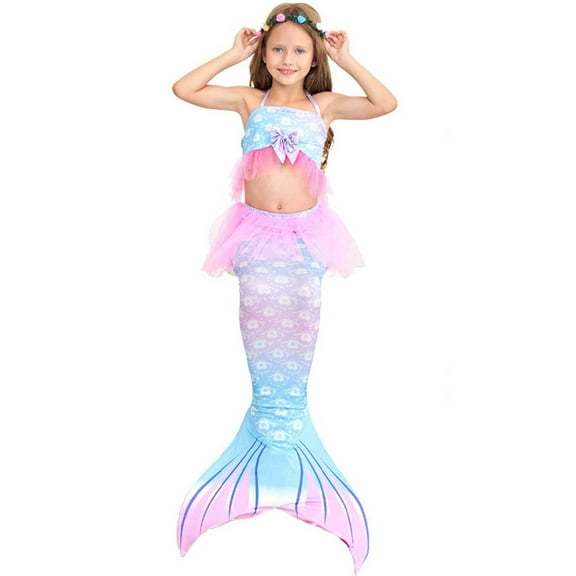 RMGVDSD Summer Girls Swimsuit 3 Piece Bathing Suits Printed Beach Swimwear With Cover Up Princess Skirt Performance Birthday Party Clothes Comfort Bathing Suit