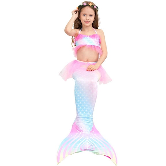 RMGVDSD Summer Girls Swimsuit 3 Piece Bathing Suits Printed Beach Swimwear With Cover Up Princess Skirt Performance Birthday Party Clothes Lightweight Swimsuits