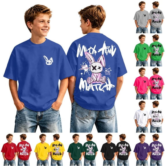 RMGVDSD Summer T-Shirts For Boys Short Sleeve Tops Loose Fit Graphic T-Shirts Fashionable Casual Crewneck T Shirts Cute Top 8-9 Years
