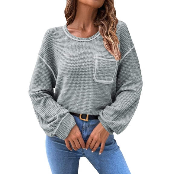 RMGVDSD Sweaters For Women Autumn Winter Loose Top Solid Color Hoodless Pullover Knit Sweater Long Sleeve Sweater Knit Fashion Pullover Tops /Grey