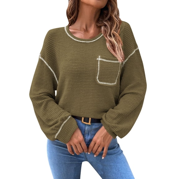 RMGVDSD Sweaters For Women Autumn Winter Loose Top Solid Color Hoodless Pullover Knit Sweater Long Sleeve Sweater Ladies Casual Knit Sweater /Green