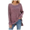 thumbnail image 1 of RMGVDSD Sweaters For Women Side Split Oversized Pullover Tops Crew Neck Long Sleeve Shirt Sweater Solid Color Pullover Knit Sweater Top /Wine, 1 of 6