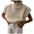 thumbnail image 1 of RMGVDSD Sweaters For Women Temperament Turtleneck Sleeveless Sweater Vest Solid Color Pullover Sweater Top Casual Basic Sweater Clothes /Beige, 1 of 8