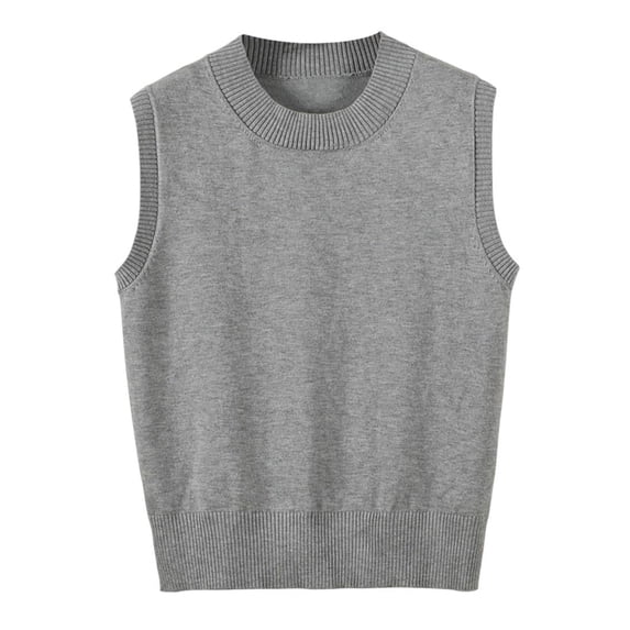 RMGVDSD Sweaters for Women Knit Sleeveless Sweater Vest Round Neck Solid Color Layering Tops for Autumn Casual Wear Solid Color Comfort Vests,Size L