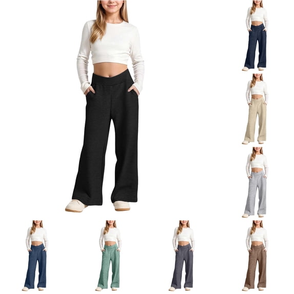 RMGVDSD Sweatpants for Girls Athletic Casual Pants Back to School Pants Loose Fit Comfortable Jogger Trousers Elastic Waist Everyday Slacks 14-15 Years