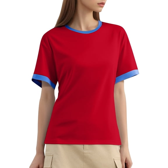RMGVDSD T Shirts Women Tops Women's Casual Fashion Loose Tee Shirts Matching Color Round Neck Short Sleeved T Shirt Daily Casual Blouses