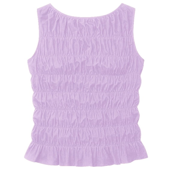 RMGVDSD Tank Top For Women Fashionable Casual Solid Color Tank Top Ruffle Hem Sleeveless Crewneck Summer Vacation Outfits Blouses Camisole Blouses