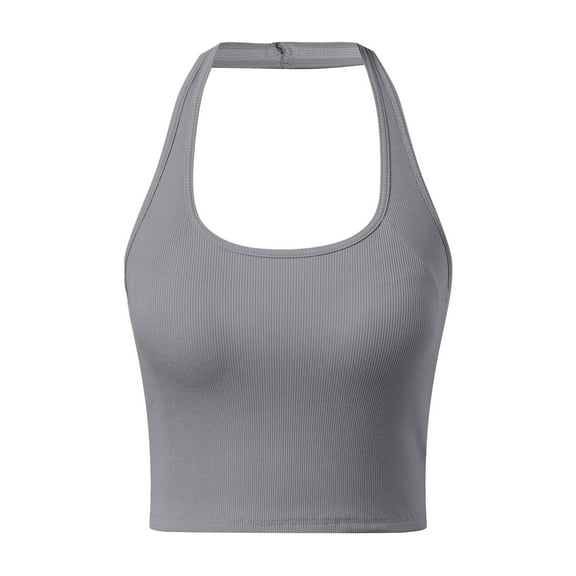 RMGVDSD Tank Top for Women Halter Neck Built In Bra Workout Sports Tank Tops Summer Trendy Backless Going Out Clothing Blouse Stylish Tshirt Blouses