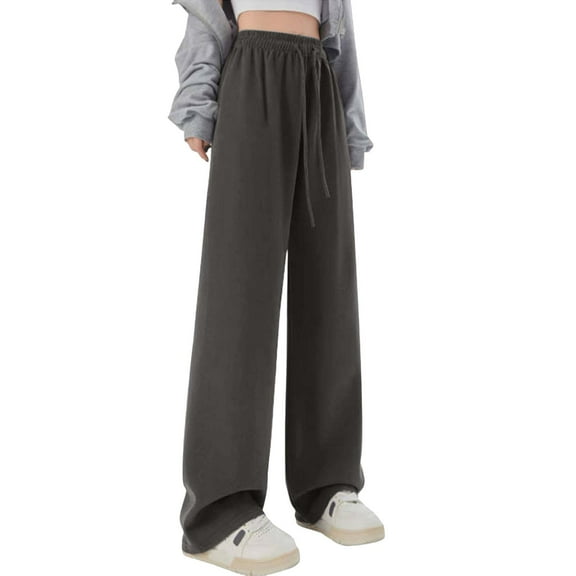 RMGVDSD Teens Girls Wide Leg Sweatpants Kids Casual Pants Solid Color Elastic Waist Drawstring Loose Fit Sweatpants Baggy Joggers Trousers Streetwear 9-10 Years