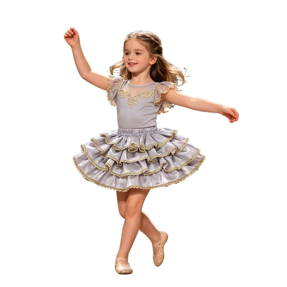 RMGVDSD Tiered Ruffle Tutu Skirts For Girls Casual Mini Summer Solid Color Loose Fit Elastic Waist Cake Dance Performance Party Cute Versatile Fashion Skirts,2-3 Years