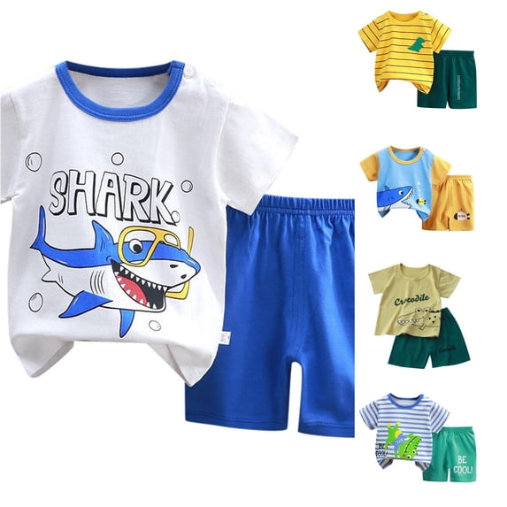 RMGVDSD Toddler Baby Boy Clothes Summer Cartoon Print T Shirt Short Sleeve Tops Shorts Set Casual 2Pcs Outfits Children's Shorts Suit 5-6 Years