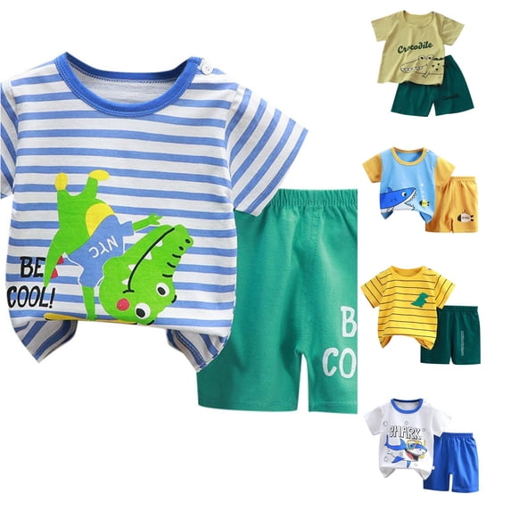 RMGVDSD Toddler Baby Boy Clothes Summer Cartoon Print T Shirt Short Sleeve Tops Shorts Set Casual 2Pcs Outfits Children's Shorts Suit 7-8 Years