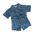thumbnail image 1 of RMGVDSD Toddler Baby Boy Clothes Trendy Boys Denim Outfit Set Short Sleeve Button-Up Jean Jacket & Stretch Denim Shorts Two Piece Set 4-5 Years, 1 of 4
