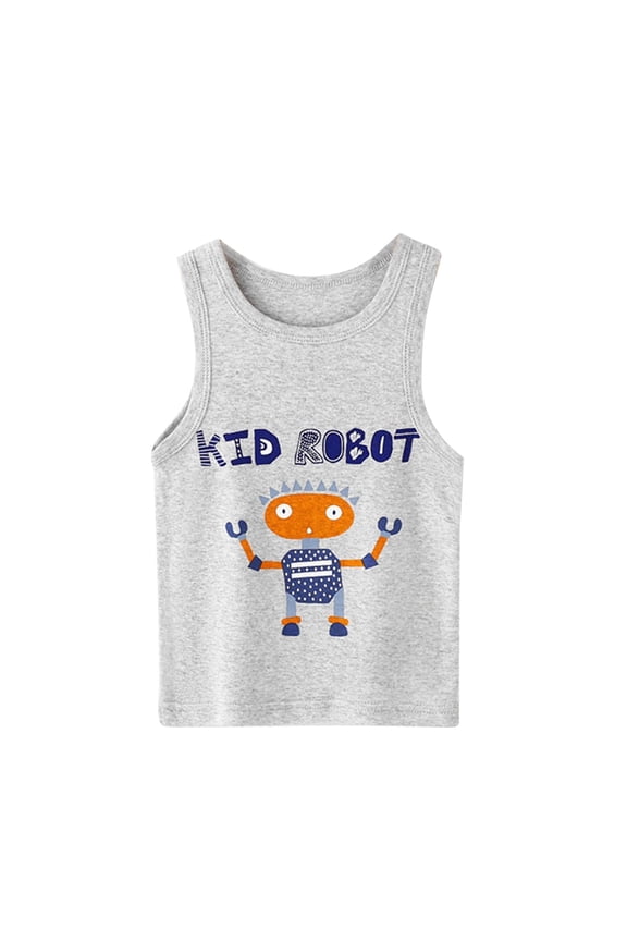 Toddler Baby Boy Tank Tops Children's Summer Baby Boys Tank Tops Thin Sleeveless Shirt Cartoon Print T-Shirt Summer Basic Tees Outdoor Wear 18-24 Months