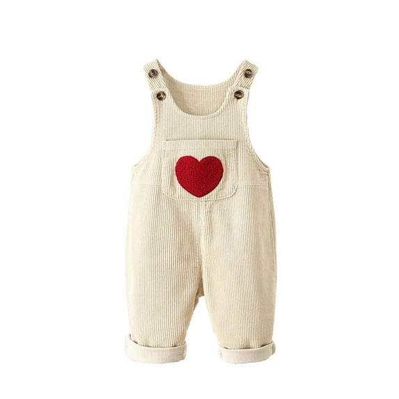 RMGVDSD Toddler Baby Boys Girls Corduroy Overalls Jumpsuits Valentines Heart Pattern Adjustable Button Suspender Pants Outfit Comfort Fit Slacks Trouser