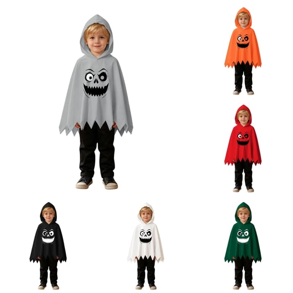 RMGVDSD Toddler Baby Boys Halloween Ghost Face Print Poncho Cape Hooded Tops And Pants 2pcs Holiday Party Dress Up Outfit Cute Clothes 9-12 Months