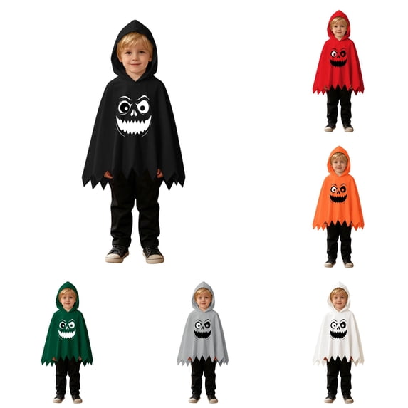 RMGVDSD Toddler Baby Boys Halloween Ghost Face Print Poncho Cape Hooded Tops And Pants Set Kids Holiday Party Dress Up Outfit Fall Clothes 2-3 Years