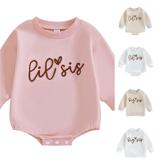 RMGVDSD Toddler Baby Girl Clothes Long Sleeve Pullover Sweatshirt Romper Fall Winter Cute Sister Matching Outfits Casual Baby Bodysuits 12-18 Months