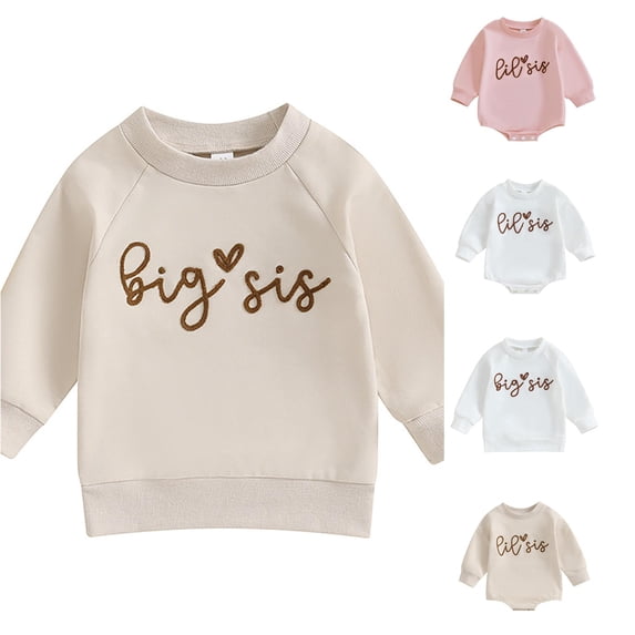 RMGVDSD Toddler Baby Girl Clothes Long Sleeve Pullover Sweatshirt Romper Fall Winter Cute Sister Matching Outfits Casual Baby Bodysuits 2-3 Years