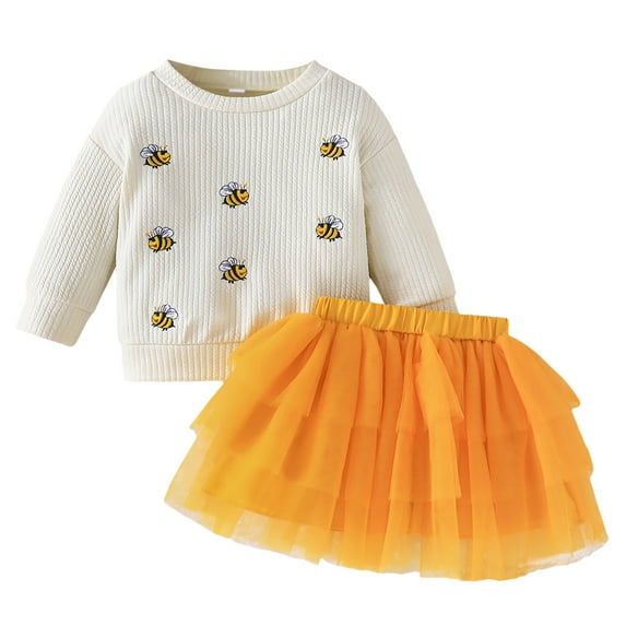 RMGVDSD Toddler Baby Girl Halloween Outfit Cartoon Printed Long Sleeve Shirts Ribbed Knitted Pullover Tops Tulle Skirt Set 2 Piece Fall Winter Clothes 6-9 Months