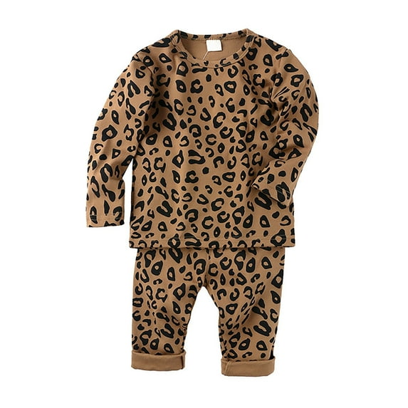 RMGVDSD Toddler Baby Girls Clothes Set Leopard Print Long Sleeve T Shirt Tops And Pants 2Pcs Outfits Soft Sleepwear Home Wear Easter Cute Outfits