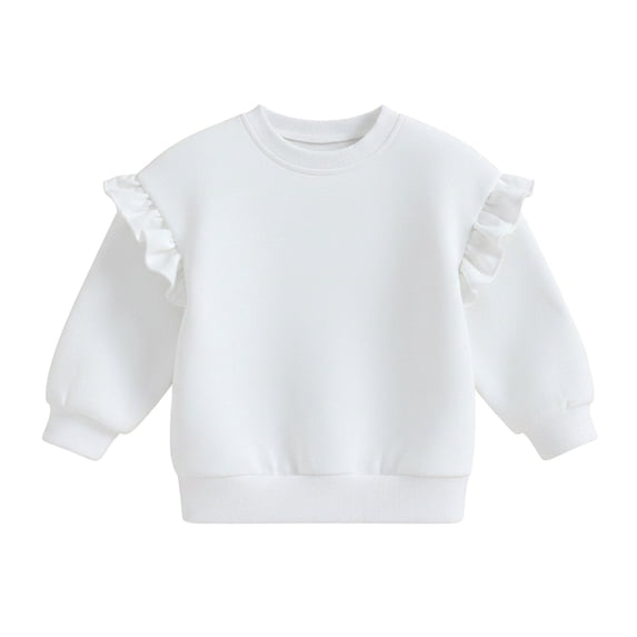 RMGVDSD Toddler Baby Girls Sweatshirts Ruffle Long Sleeve Solid Color Pullover Crewneck Tops Soft Casual Sweatshirt Fall Clothes 12-18 Months