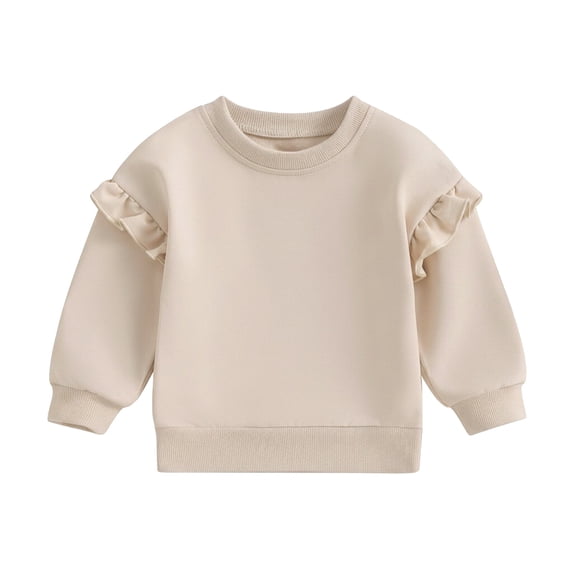 RMGVDSD Toddler Baby Girls Sweatshirts Ruffle Long Sleeve Solid Color Pullover Crewneck Tops Soft Casual Sweatshirt Fall Clothes 2-3 Years