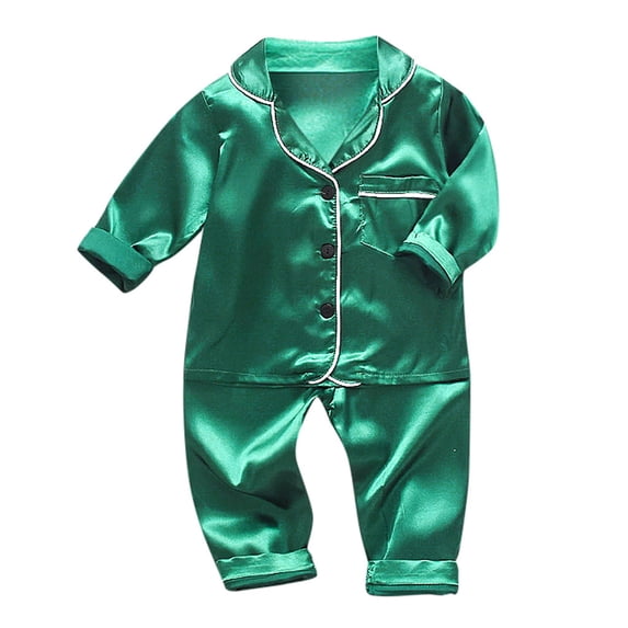 RMGVDSD Toddler Baby Pajama Set Boys Girls Button Down Sleepwear Long Sleeve Shirt And Pants Pjs Sets Kids Silk Satin Pajamas Set Comfort Loungewear 6-12 Months