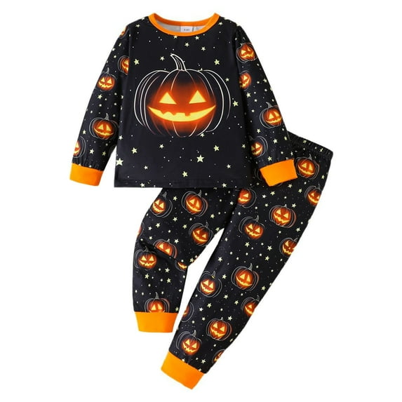 RMGVDSD Toddler Boy Clothes Pajamas Boys Halloween Outfit Set Cute Pumpkin Print Long Sleeve Shirt And Pajama Pants Comfy Sleepwear Kids Homewear 7-8 Years
