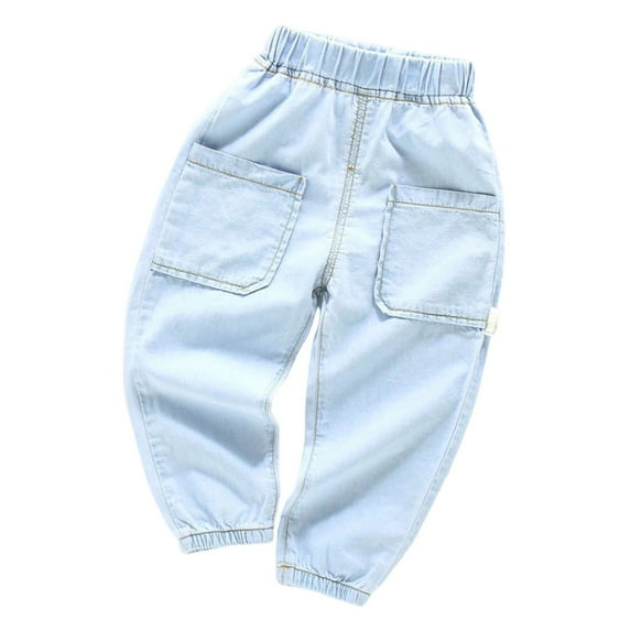 RMGVDSD Toddler Boys Baggy Jeans Casual Denim Pants Elastic Waist Joggers Pants Spring Fall Comfortable Tapered Leg Long Pants 6-7 Years/Sky Blue