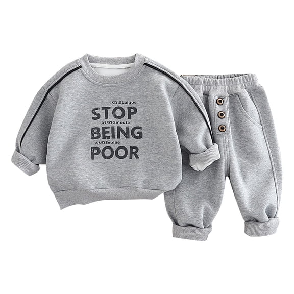 RMGVDSD Toddler Boys Fall Clothes 2 Piece Casual Round Neck Pullover Long Sleeve Letter Print Sweatshirt And Pants Loose Fit Kids Boys Outfits 2-3 Years