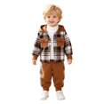 thumbnail image 1 of RMGVDSD Toddler Boys Fall Clothes Plaid Shirt Hooded Sweatshirt With Pocket Long Sleeve Jacket Tops And Casual Pants Two Piece Outfits Set 12-18 Months, 1 of 9
