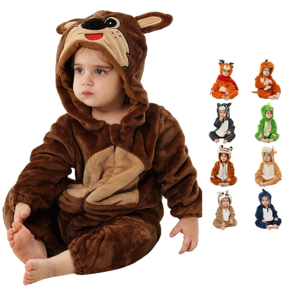 RMGVDSD Toddler Boys Girls Halloween Outfit Kids Baby Animal Onesie Pajamas Long Sleeve Cartoon Hooded Romper Jumpsuit for Fall Winter 4-5 Years