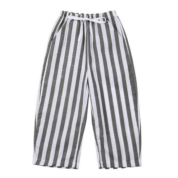 RMGVDSD Toddler Boys Girls Pants Baby Boy Girl Casual Striped Pants Loose Fit Elastic Waist Long Pants Summer Thin Trousers 18-24 Months/Black