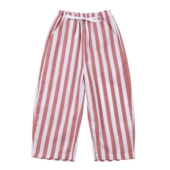 RMGVDSD Toddler Boys Girls Pants Baby Boy Girl Casual Striped Pants Loose Fit Elastic Waist Long Pants Summer Thin Trousers 6-9 Months/Red