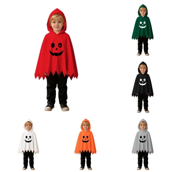 RMGVDSD Toddler Boys Halloween Costume Ghost Face Print Poncho Cape Hooded Tops With Long Pants Holiday Party Dress Up Outfit For Kids 3-4 Years