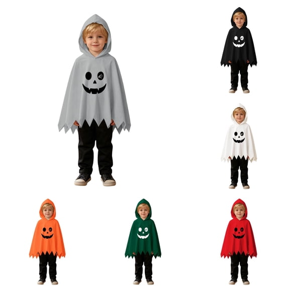 RMGVDSD Toddler Boys Halloween Costume Ghost Face Print Poncho Cape Hooded Tops With Long Pants Holiday Party Dress Up Outfit For Kids 3-6 Months
