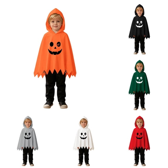 RMGVDSD Toddler Boys Halloween Costume Ghost Face Print Poncho Cape Hooded Tops With Long Pants Holiday Party Dress Up Outfit For Kids 6-9 Months