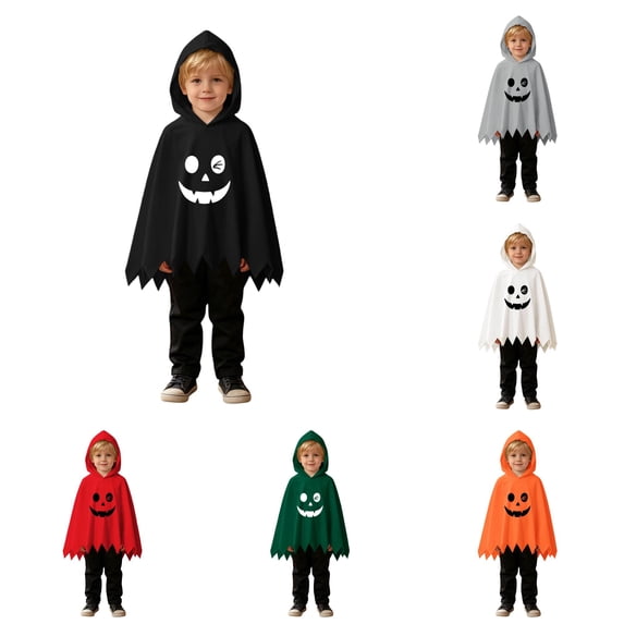 RMGVDSD Toddler Boys Halloween Costume Ghost Face Print Poncho Cape Hooded Tops With Long Pants Holiday Party Dress Up Outfit For Kids 6-9 Months