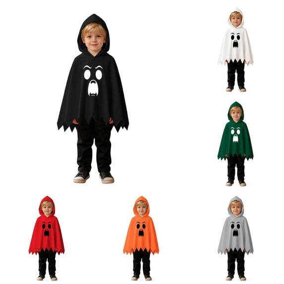 RMGVDSD Toddler Boys Halloween Costume Ghost Poncho Cape Hooded Tops Pants Set Kids Ghost Face Print Halloween Party Dress Up Outfit 4-5 Years
