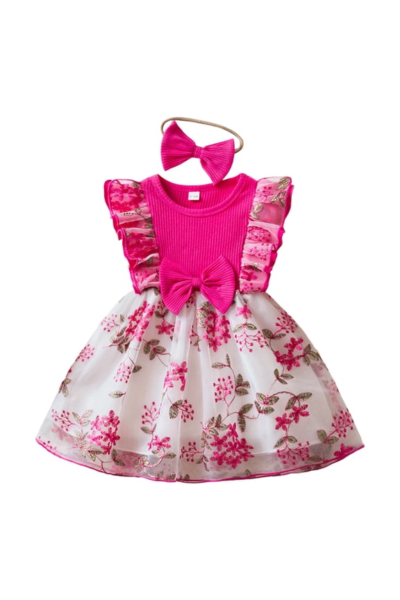 Toddler Girl Dress Easter Summer Dresses Floral Embroidery Ruffle Sundress Sleeveless Infant Girls First Birthday Tulle Princess Dress 9-12 Months