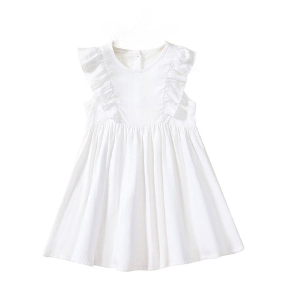 RMGVDSD Toddler Girl Dresses Girls Summer Casual Dress Cute Ruffle Sleeve Sundress Children Daily Wear Solid Color School Dresses 3-4 Years