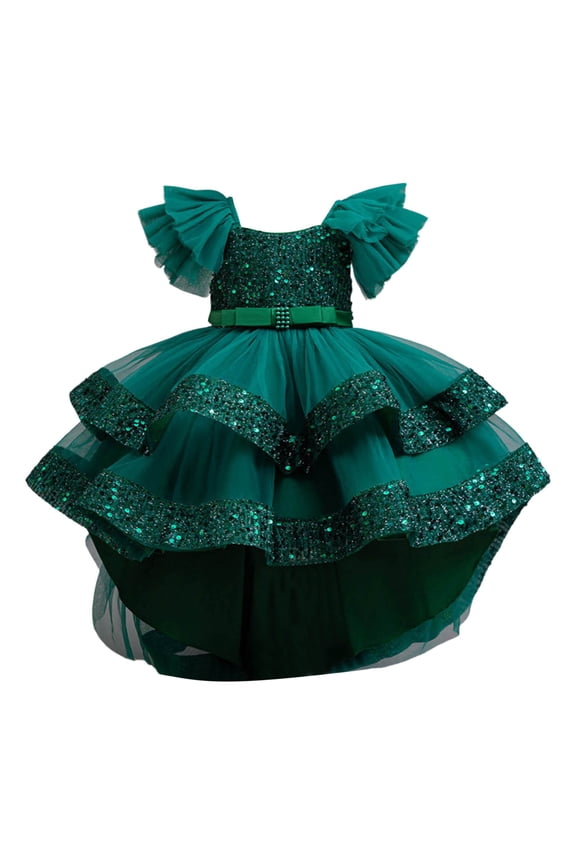 Toddler Girl Pageant Dress Sequins Princess Dresses Ruffle Tiered Tulle Tutu Dress Kids Formal Wedding Birthday Party Gown Cute