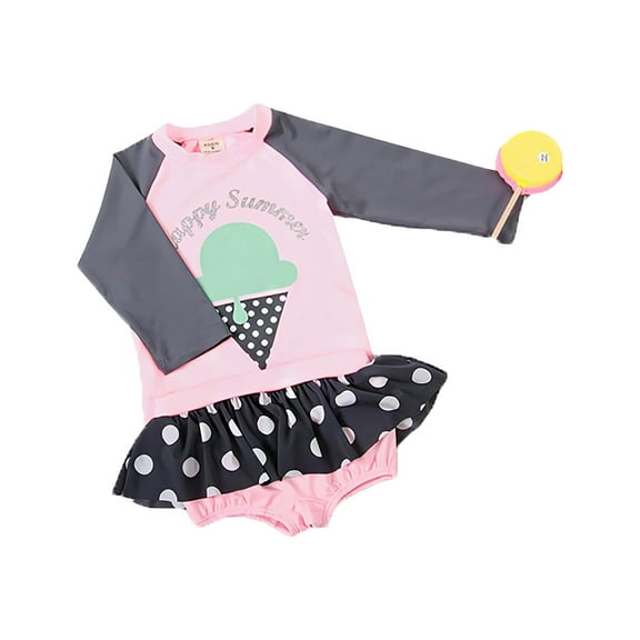 RMGVDSD Toddler Girl Swimwear Long Sleeve Cartoon Letter Prints Tops Shorts Beach Swimsuits 2Pcs Bathing Suits Breathable Swimming Suit