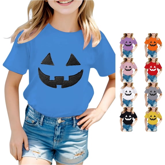 RMGVDSD Toddler Girls Boys Halloween Shirt Cute Pumpkin T Shirt For Kids Short Sleeve Tees Graphic Tshirts Summer Tops 12-13 Years