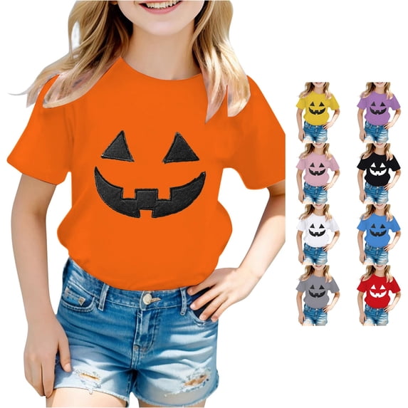 RMGVDSD Toddler Girls Boys Halloween Shirt Cute Pumpkin T Shirt For Kids Short Sleeve Tees Graphic Tshirts Summer Tops 2-3 Years