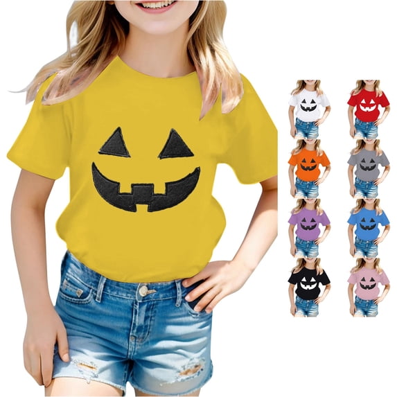 RMGVDSD Toddler Girls Boys Halloween Shirt Cute Pumpkin T Shirt For Kids Short Sleeve Tees Graphic Tshirts Summer Tops 3-4 Years