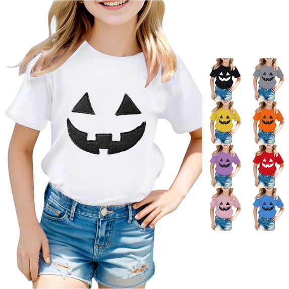 RMGVDSD Toddler Girls Boys Halloween Shirt Cute Pumpkin T Shirt For Kids Short Sleeve Tees Graphic Tshirts Summer Tops 4-5 Years
